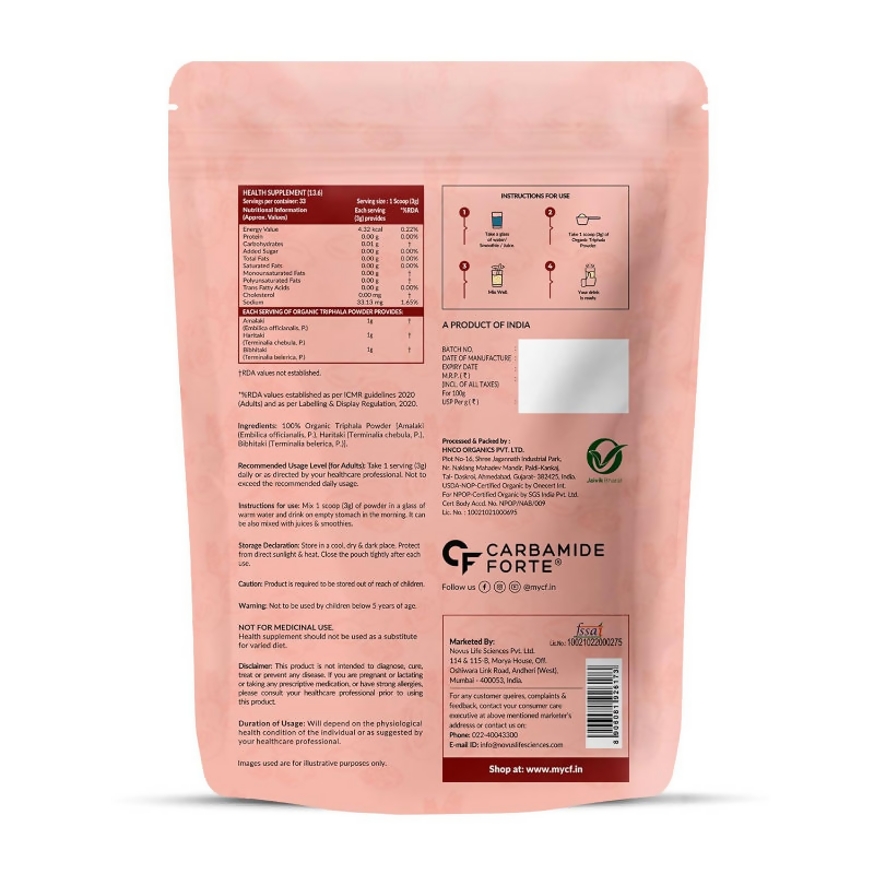 Carbamide Forte Organic Triphala Powder | Grocsy