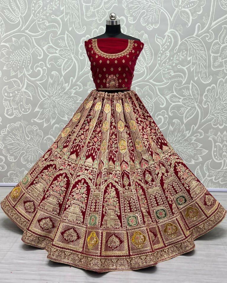 Jyoti Fashion Women's Rani Pink Velvet Dori, Multi Thread Embroidered with Diamond Work Wedding Lehenga Choli | Grocsy
