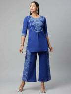 Ahalyaa Womens Royal Blue Pure Cotton Printed Kurtas | Grocsy