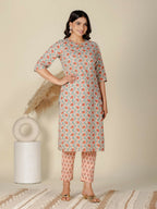 Aramya Orange Soft Cotton Floral Print Straight Kurta Set for Women | Grocsy