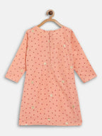 Ahalyaa Peach Crepe Gold Printed Kids Kurta Sets With Dupatta For Girls | Grocsy