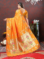 Lorenvalley Fashion Orange Soft Paithani Silk Woven Design Gold Zari Meenakari Weaving Saree | Grocsy