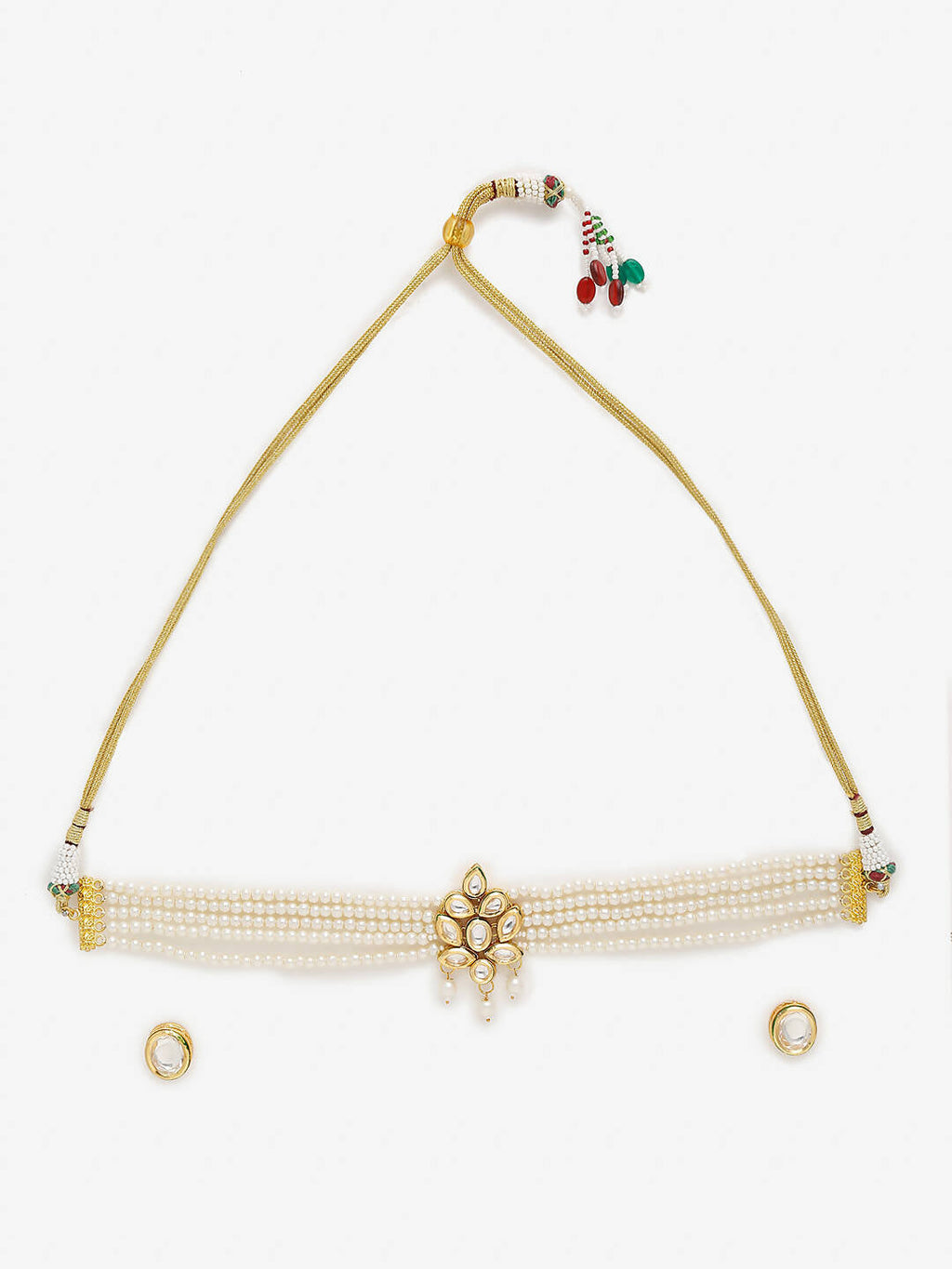 Gold-Polished White Pearl Kundan Choker With Studs - Ruby Raang | Grocsy