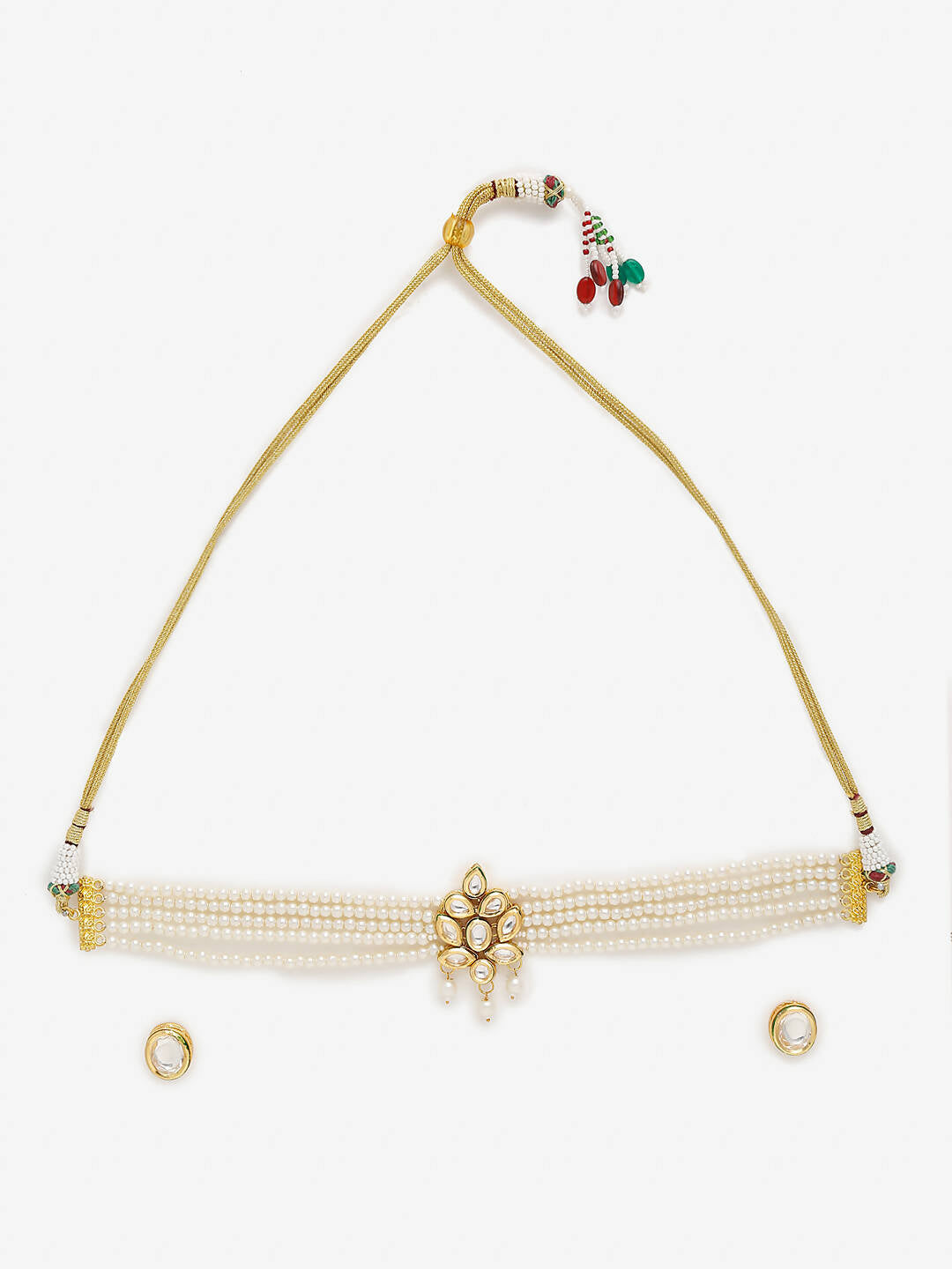 Gold-Polished White Pearl Kundan Choker With Studs - Ruby Raang | Grocsy