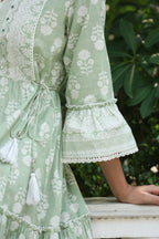 Juniper Women's Green Cambric Floral Printed Maxi Tiered Dress | Grocsy