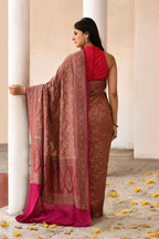Joban Fashion Rouge Pink Crepe Chiffon Pure Handloom Banarasi Silk Saree | Grocsy