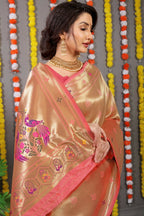 Jyoti Fashion Women's Peach Paithani Silk Zari Woven Saree with Blouse | Grocsy