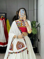 Yash Enterprise Off White Rayon Cotton Embroidery Semi Stitched Navratri Top Chaniya Choli | Grocsy