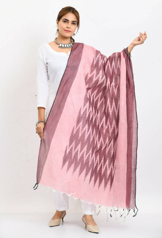 Mominos Fashion Moeza Women's Handloom Cotton Ikkat Maroon Dupatta | Grocsy