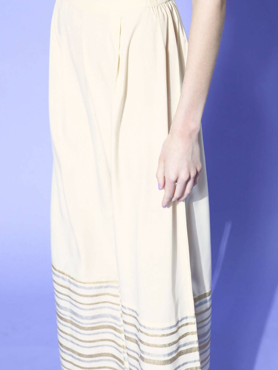 Ahalyaa Women Off White Colour Crepe Printed Top Palazzo Set | Grocsy