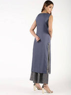 Aniyah Rayon Solid Pintucks Grey Kurta With Gold Print Palazzo Set (AN-153K) | Grocsy