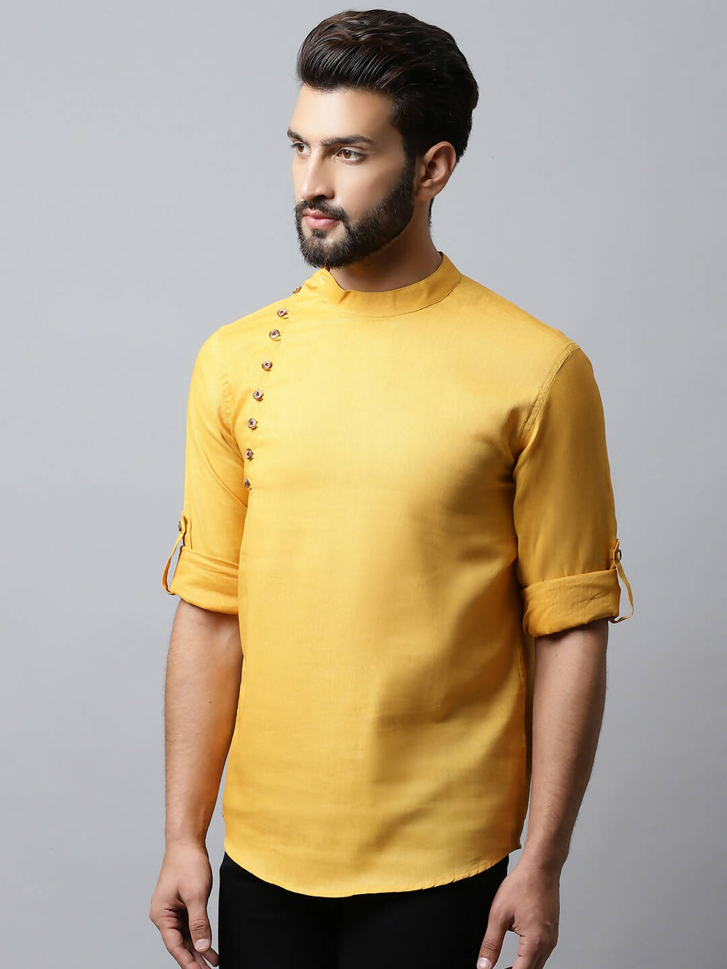 Even Apparels Yellow Color Pure Cotton Men's Kurta With Side Placket (MMS1130) | Grocsy
