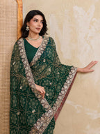 Teeya Creation New Trendy Leheriya Bandhani Georgette Saree For Daily Wear -Green | Grocsy