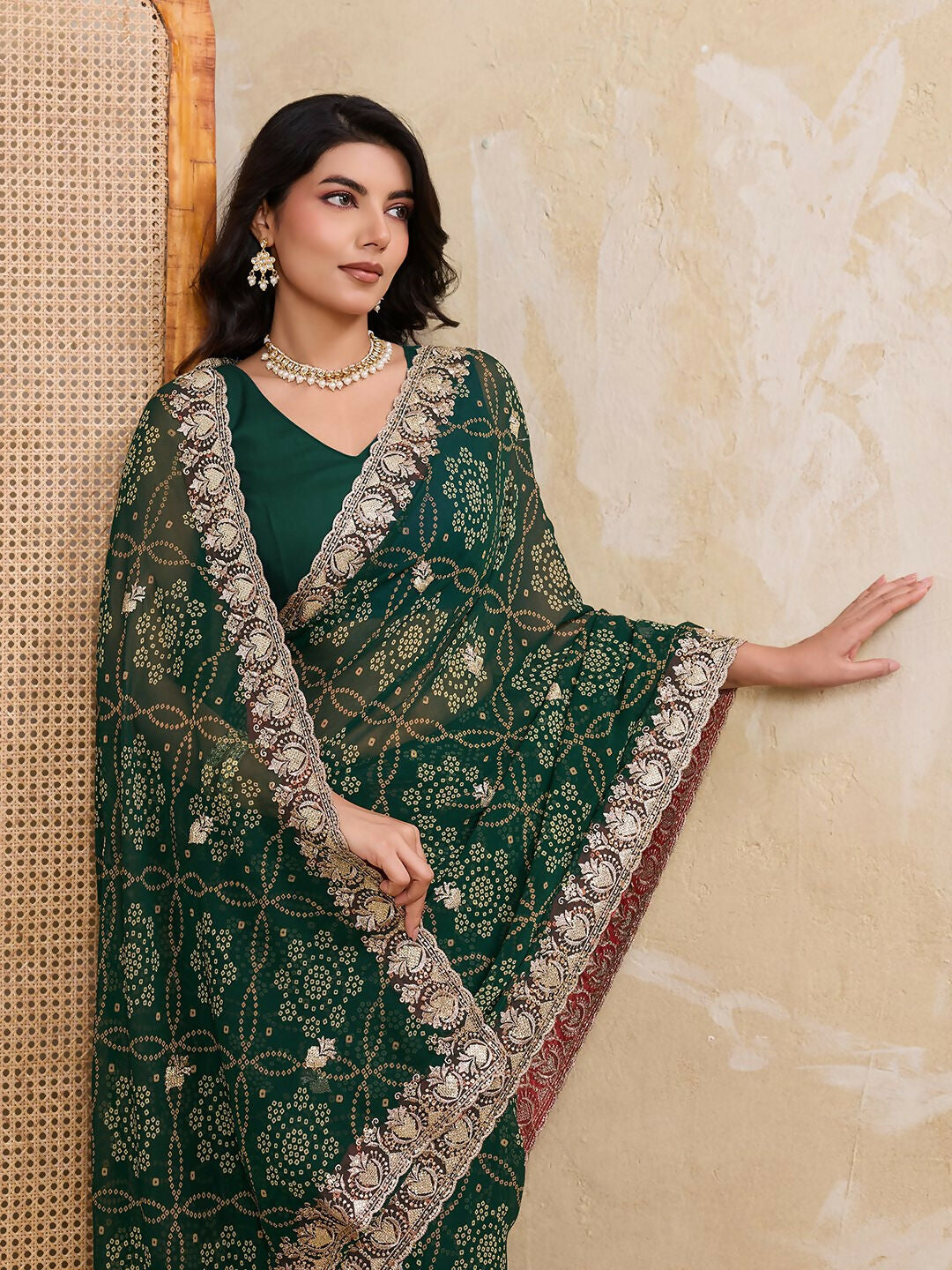 Teeya Creation New Trendy Leheriya Bandhani Georgette Saree For Daily Wear -Green | Grocsy