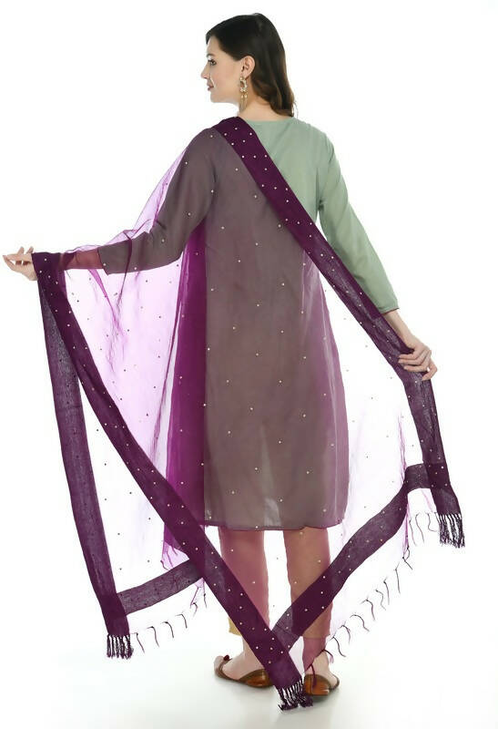 Mominos Fashion Moeza Organza Stone Work Purple Dupatta | Grocsy