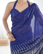 Blue Georgette Designer Sequence Embroidery Work Saree - Sitare | Grocsy
