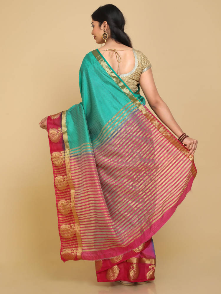 Kalamandir Woven Design Green Pashmina Saree | Grocsy