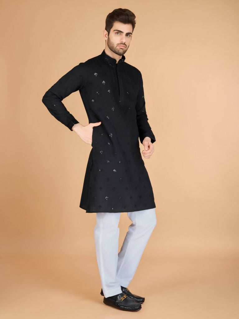 Vastranavya Black Exclusive Festival Wear Viscose Silk Thread with Sequence Embroidered Work Kurta with Dupatta | Grocsy