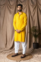 Light Yellow Rayon Thread Embroidery Work Kurta Set - Mahotsav | Grocsy