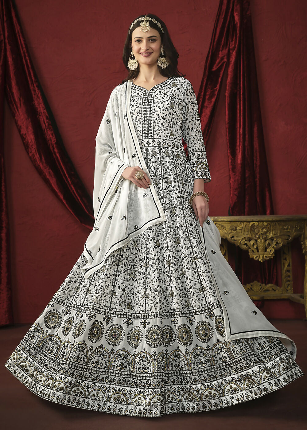 Stunning White Front & Back Embroidered Trendy Anarkali Suit - Emponline | Grocsy