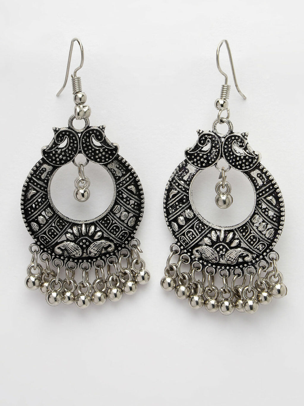NVR Women's Silver-Plated German Silver Oxidised Chandbali Earrings