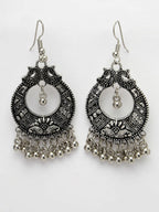 NVR Women's Silver-Plated German Silver Oxidised Chandbali Earrings