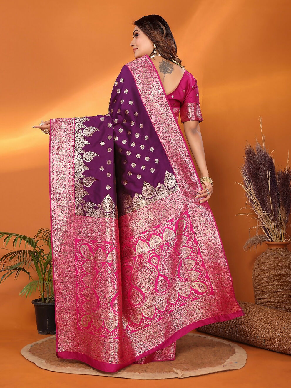 Joban Fashion Banarasi Purple Woven Soft Silk Saree | Grocsy