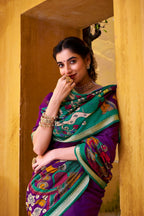 Vastranavya Purple Viscose Chanderi Kalamkari Print with Zari Working Saree & Unstitched Blouse | Grocsy
