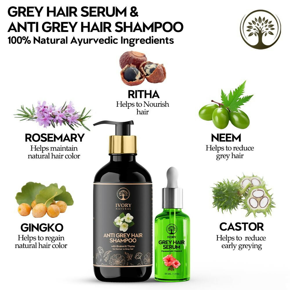 Ivory Natural Grey Serum And Hair Shampoo Combo Restores Natural Hair Wellness And Nourished, Shiny Hair | Grocsy