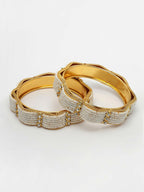 NVR Women's Set of 2 Gold-Polished Pearl Handcrafted Traditional Bangles