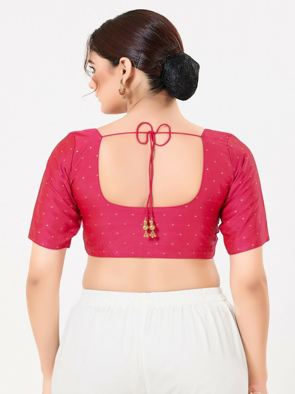 Joban Fashion South-Pink Taffeta Silk Elbow Sleeveless Front Open Blouse | Grocsy