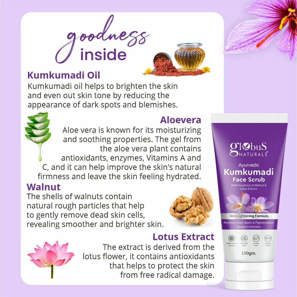 Globus Naturals Ayurvedic Kumkumadi Skin Lightening Face Scrub | Grocsy