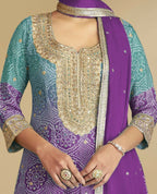 Vastranavya Bandhej Printed Chinon Chiffon Embroidered Sequins Pakistani Suit | Grocsy