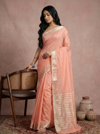Shree Shyam Fashion Peach Cotton Saree | Grocsy