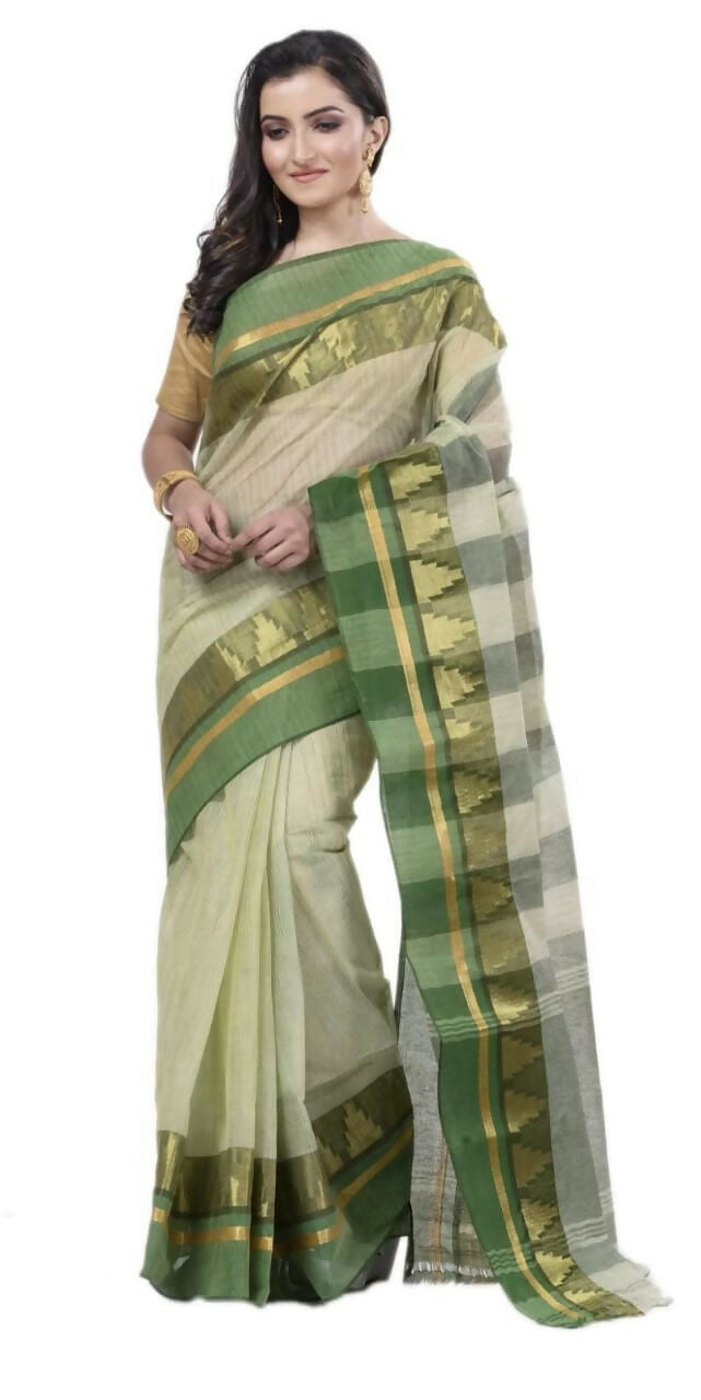 Exclusive Collection Off White 100% Pure Cotton Tant Saree | Grocsy