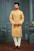 Joban Fashion Men's Yellow Poly Jacquard Kurta Pajama | Grocsy