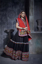 AI Fashion Black Art Silk Designer Navratri Lehenga Choli Collection | Grocsy