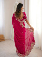Teeya Creation New Womens Latest Party Wear Soft Chiffon Silk Saree-Red | Grocsy