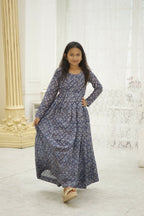 Aayaa Designer Printed Faux Georgette with Embroidery Zari Sequins-work Kids Gown | Grocsy
