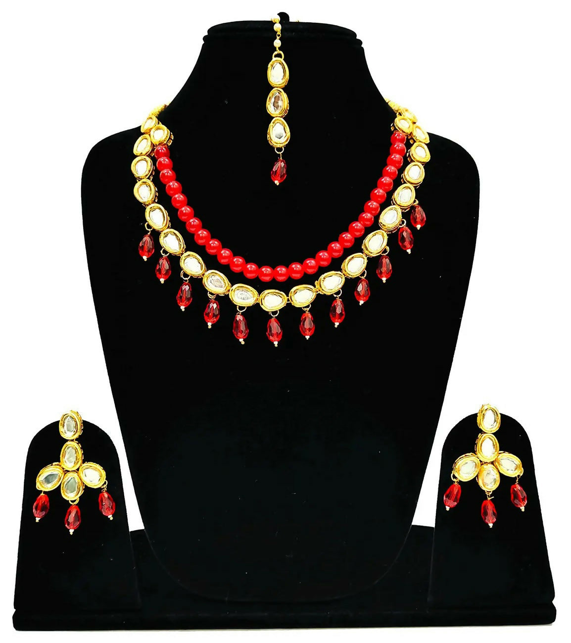 Joban Fashion Hand Made High Quality Gold Plated Base Metal Alloy Kundan Stone Studded Kundan Jewellery Set | Grocsy