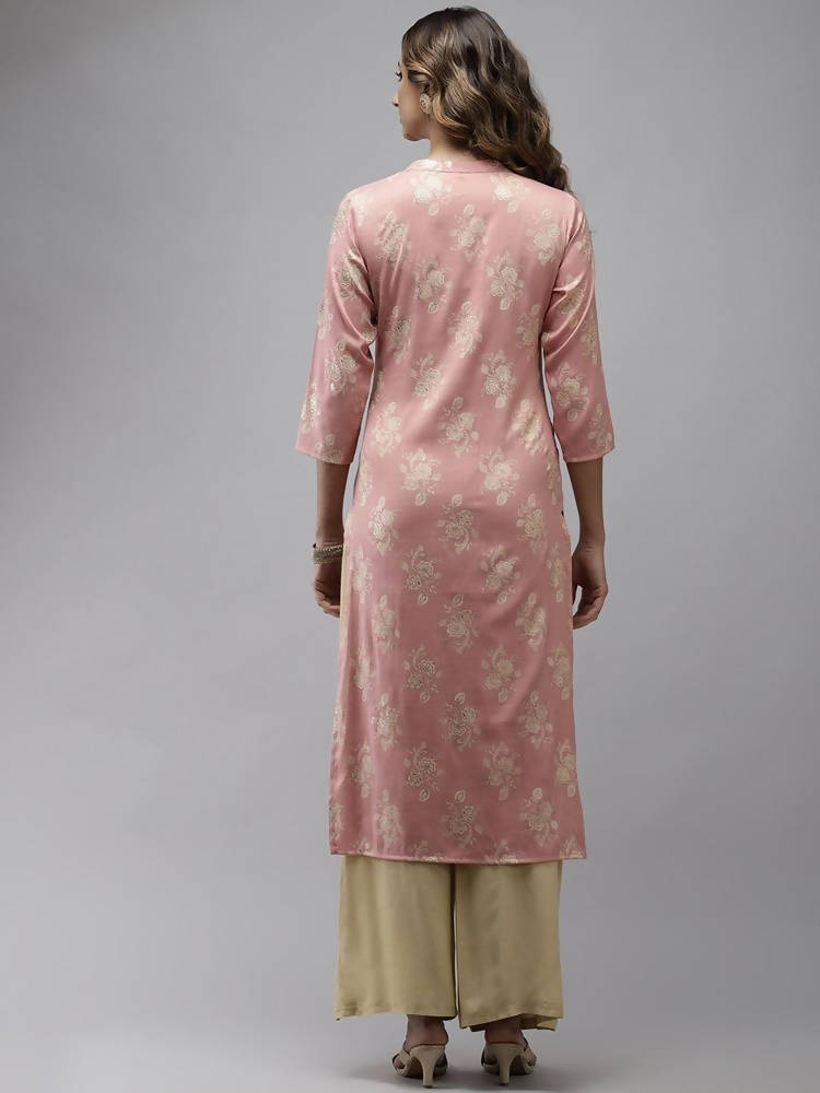 Yufta Women Pink Floral Printed Pastels Cotton Kurta | Grocsy