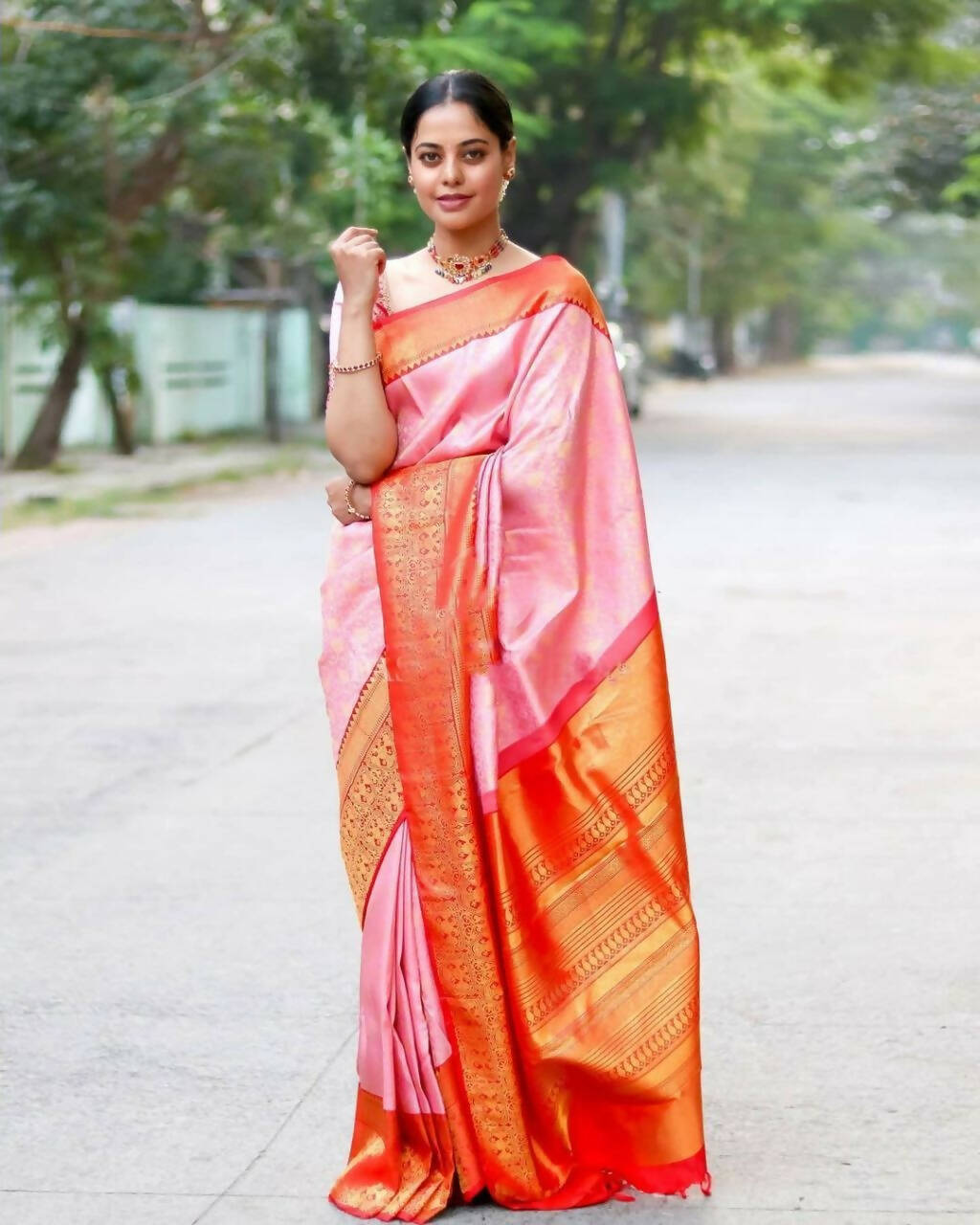 DEIANA'S Beautiful Designer Golden zari Soft Lichi Silk Saree - Peach | Grocsy