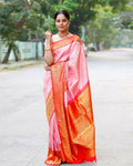 DEIANA'S Beautiful Designer Golden zari Soft Lichi Silk Saree - Peach | Grocsy