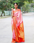 DEIANA'S Beautiful Designer Golden zari Soft Lichi Silk Saree - Peach | Grocsy