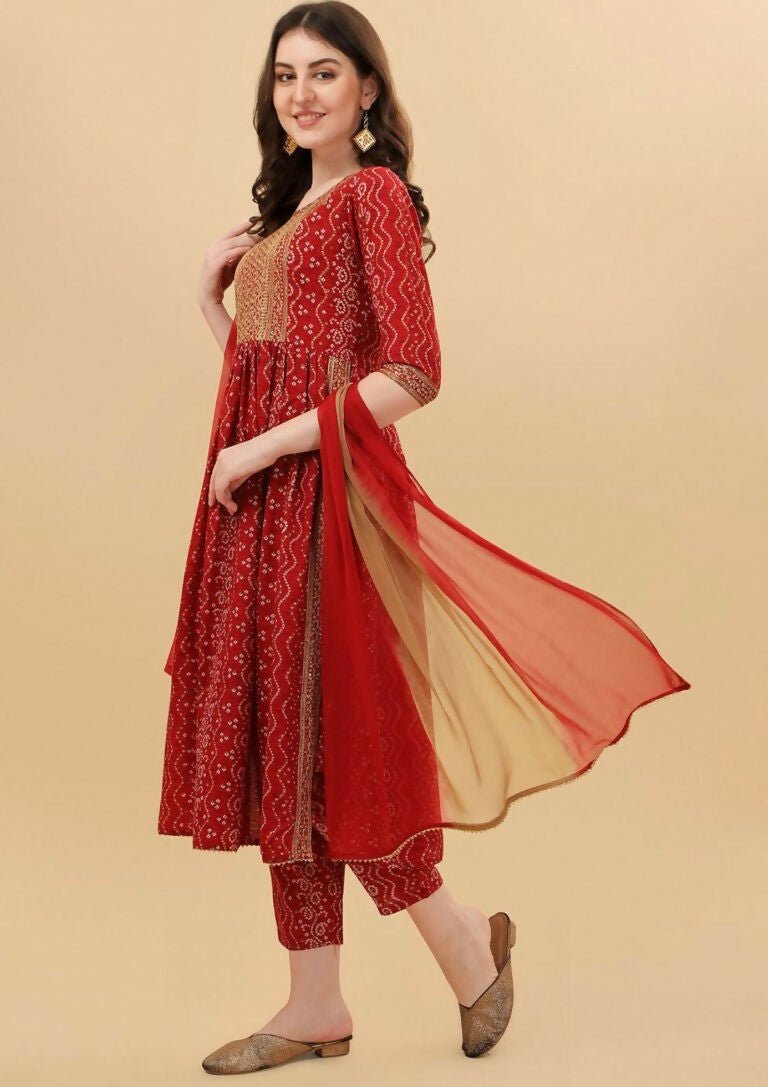 Alvano Alvano Stylish Lehriya Kurti with Pant and Dupatta Set for Women's and girls | Grocsy