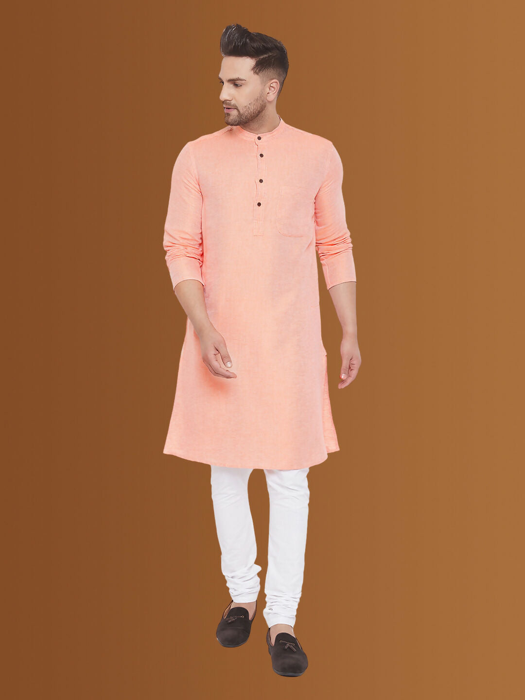Even Apparels Men's Pure Cotton Orange Kurta | Grocsy