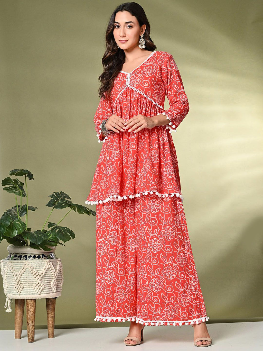 Sangria Printed Pure Cotton Kurti With Palazzo | Grocsy