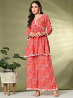 Sangria Printed Pure Cotton Kurti With Palazzo | Grocsy