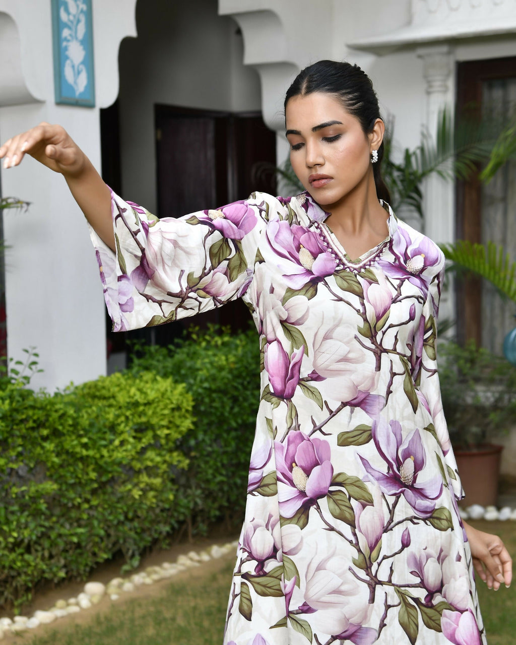 Vaasva Women's Cream Musline Viscose Digital Printed Cord Set | Grocsy