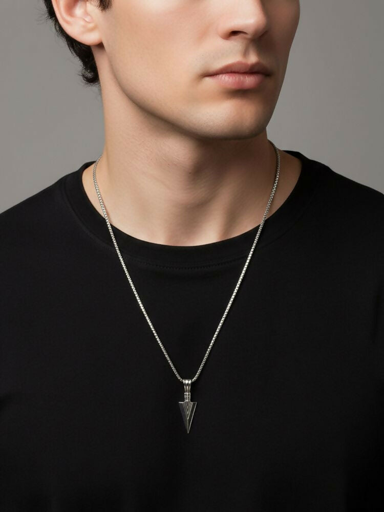 NVR Men's Arrow Shaped Silver Plated Pendant with Chain | Grocsy